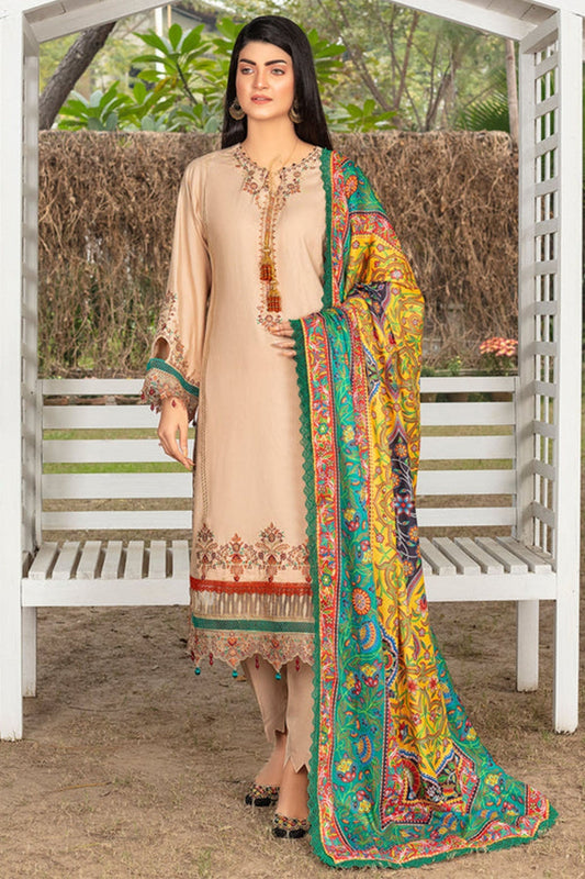 Maria b Luxury Embroidered Dhanak 3pc With Printed Whool Shawal-GA1933
