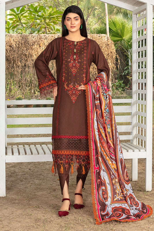 Maria b Embroidered Dhanak 3pc With Printed whool Shawal-GA1936
