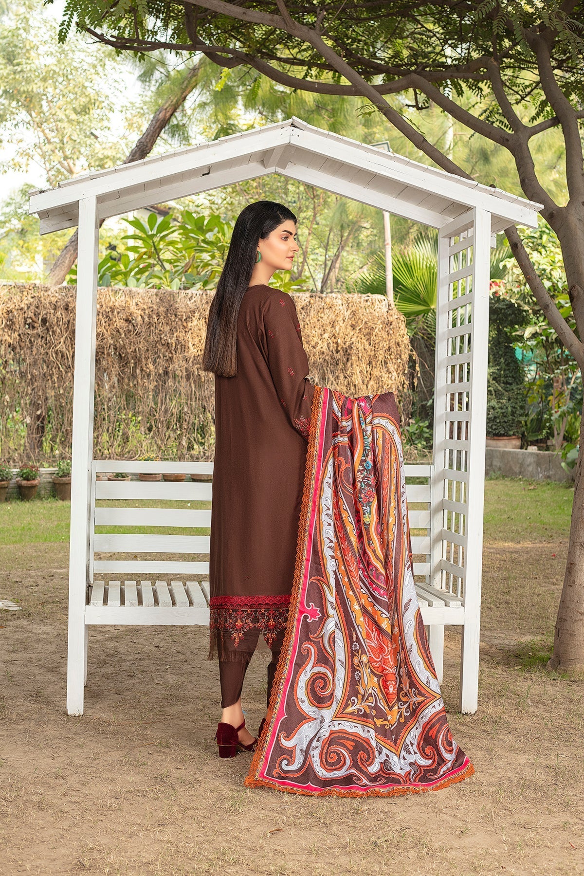 Maria b Embroidered Dhanak 3pc With Printed whool Shawal-GA1936