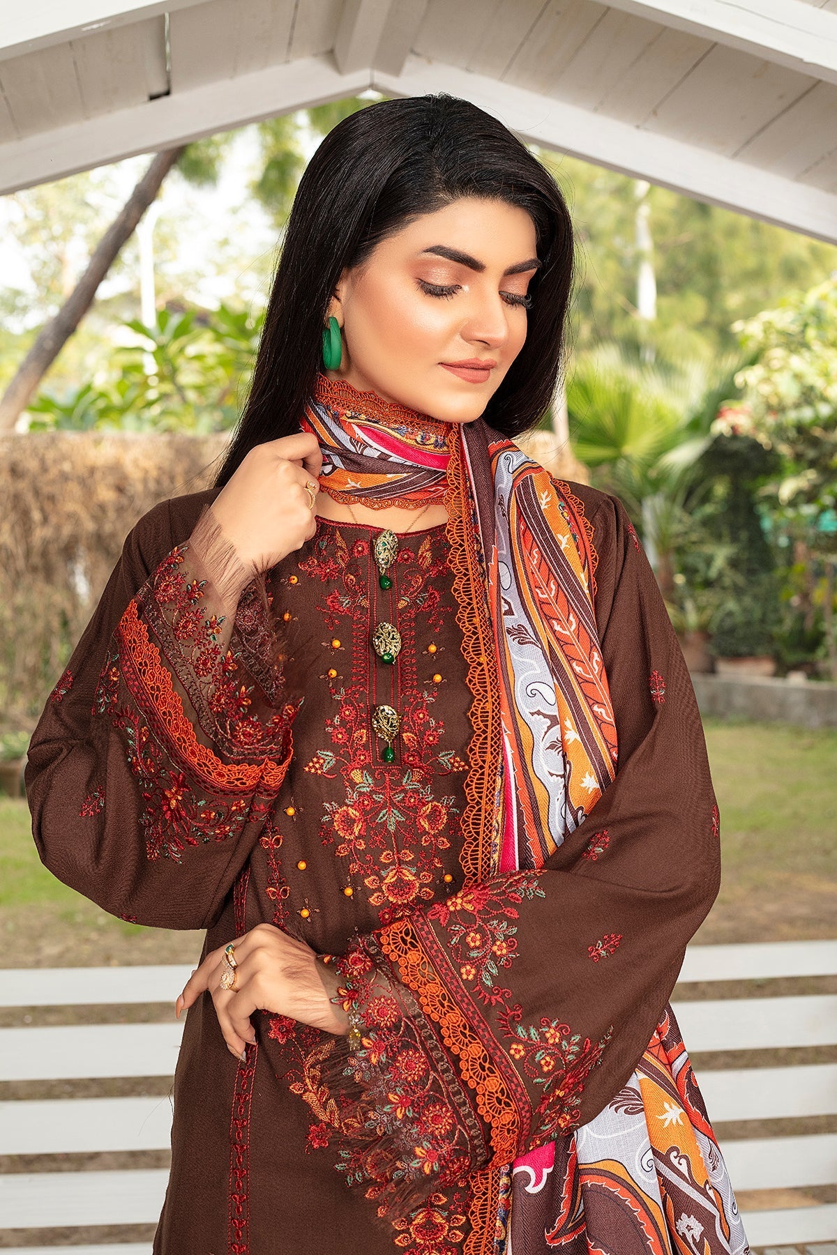Maria b Embroidered Dhanak 3pc With Printed whool Shawal-GA1936
