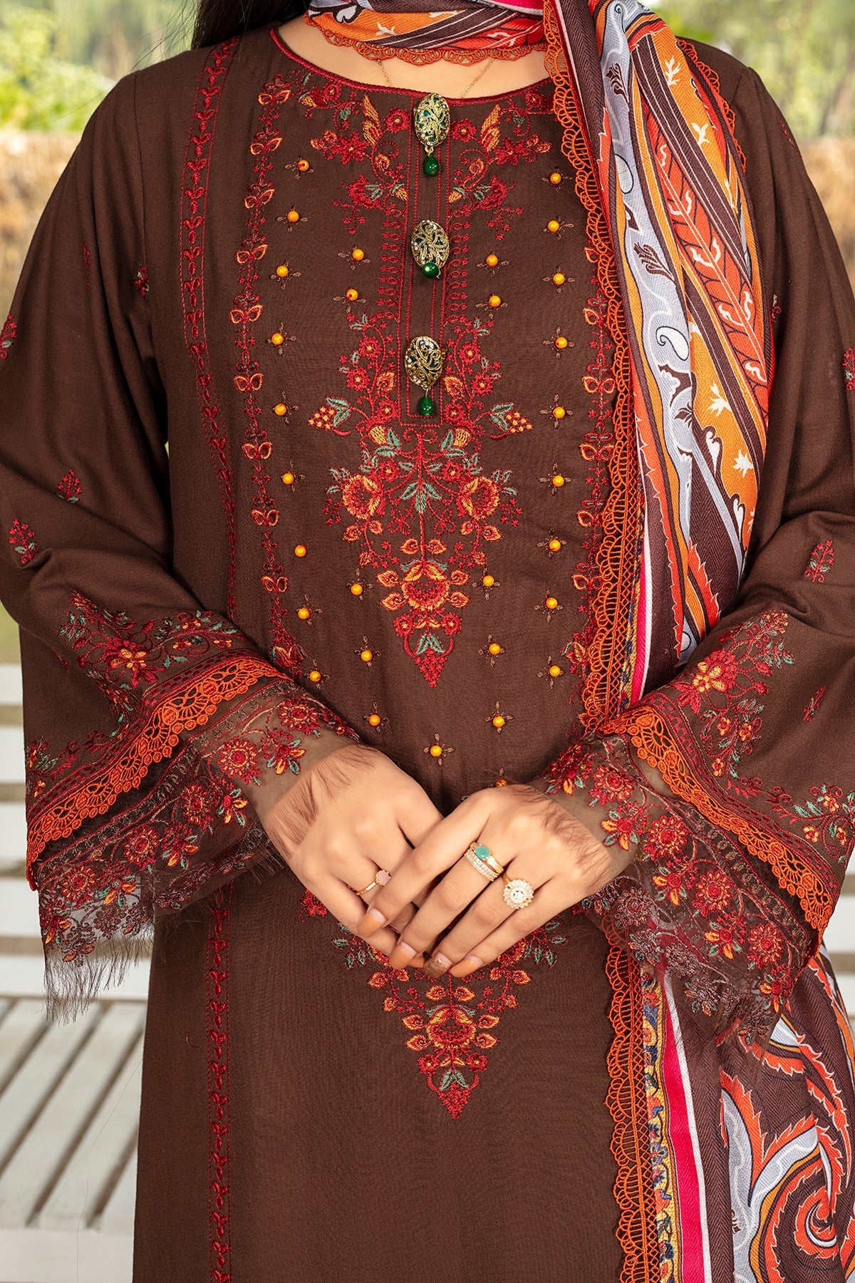Maria b Embroidered Dhanak 3pc With Printed whool Shawal-GA1936