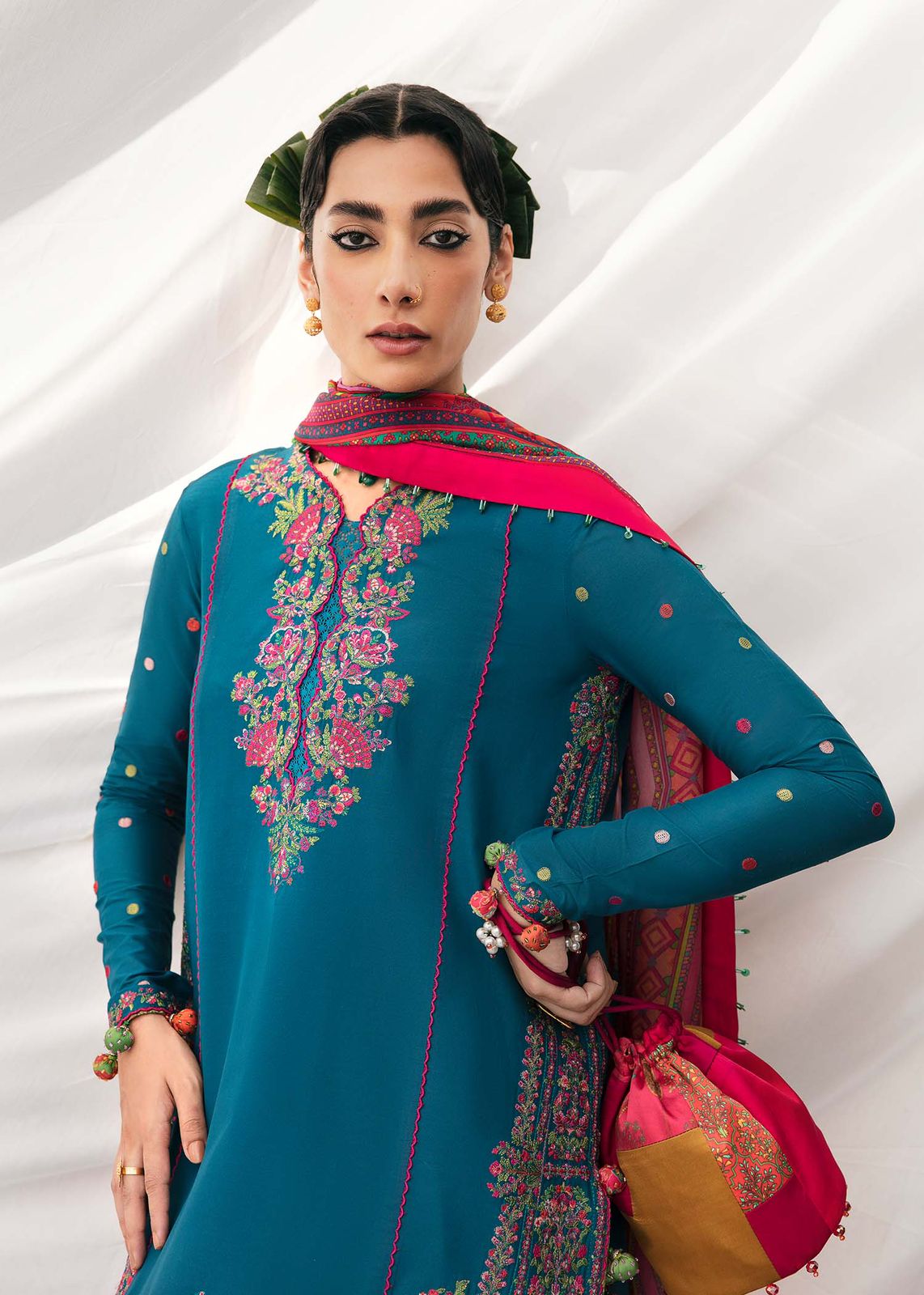 Hussain Rehar 3PC Embroidered Karandi Suit with Printed whool shawal-DC2096