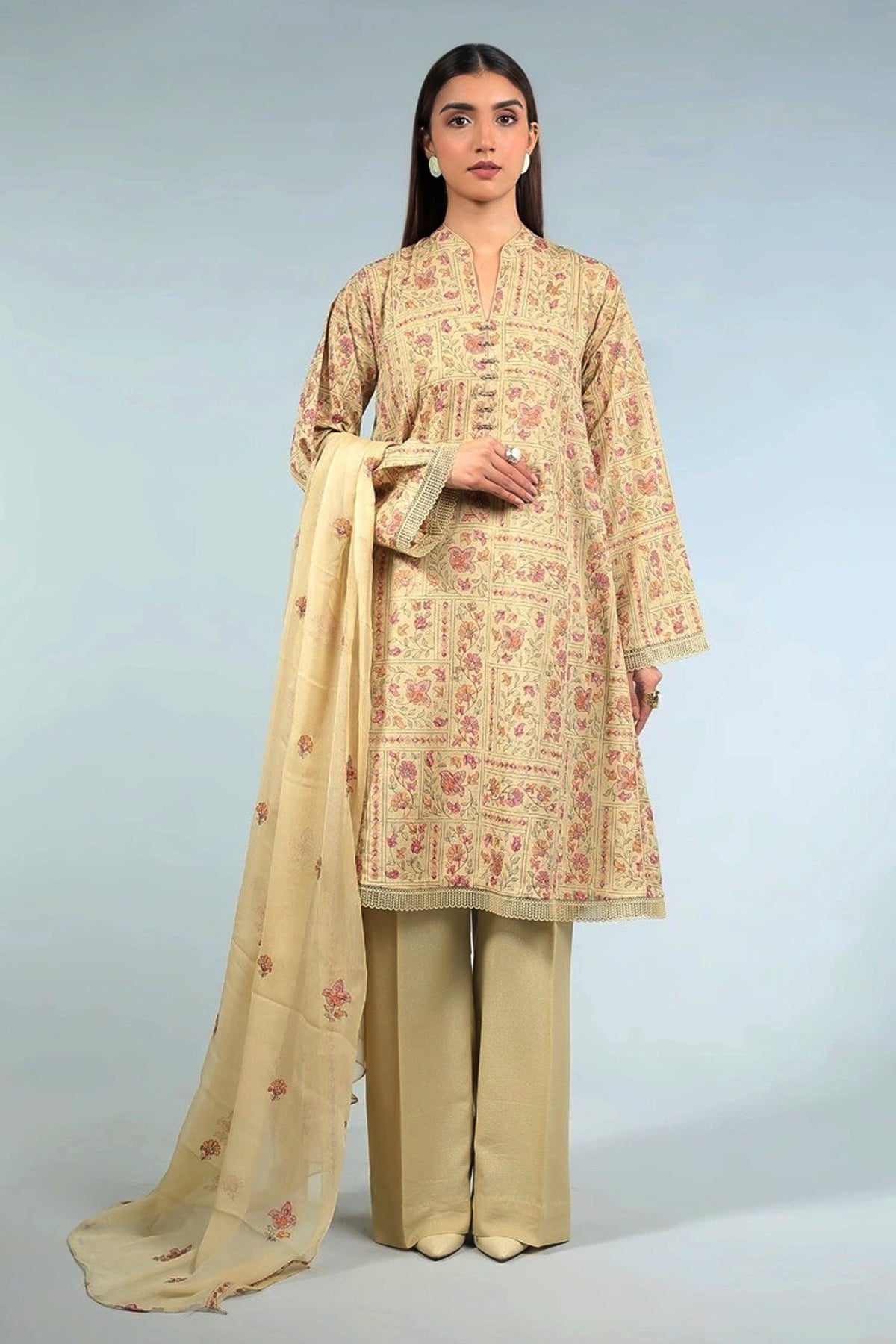 Bareeze Embroidered Lawn 3pc with Bamber Chiffon dupatta-GA1701