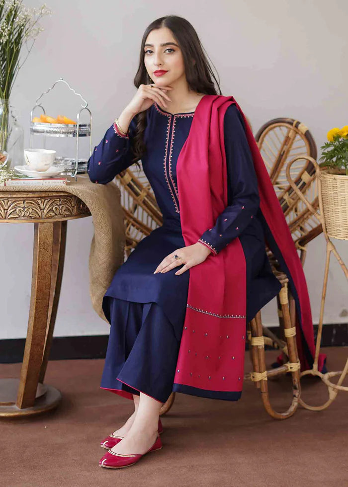 Winter pink 3PC Embroidered Dhanak Suit with Heavy Embroidered Dhanak Shawal -GA102186