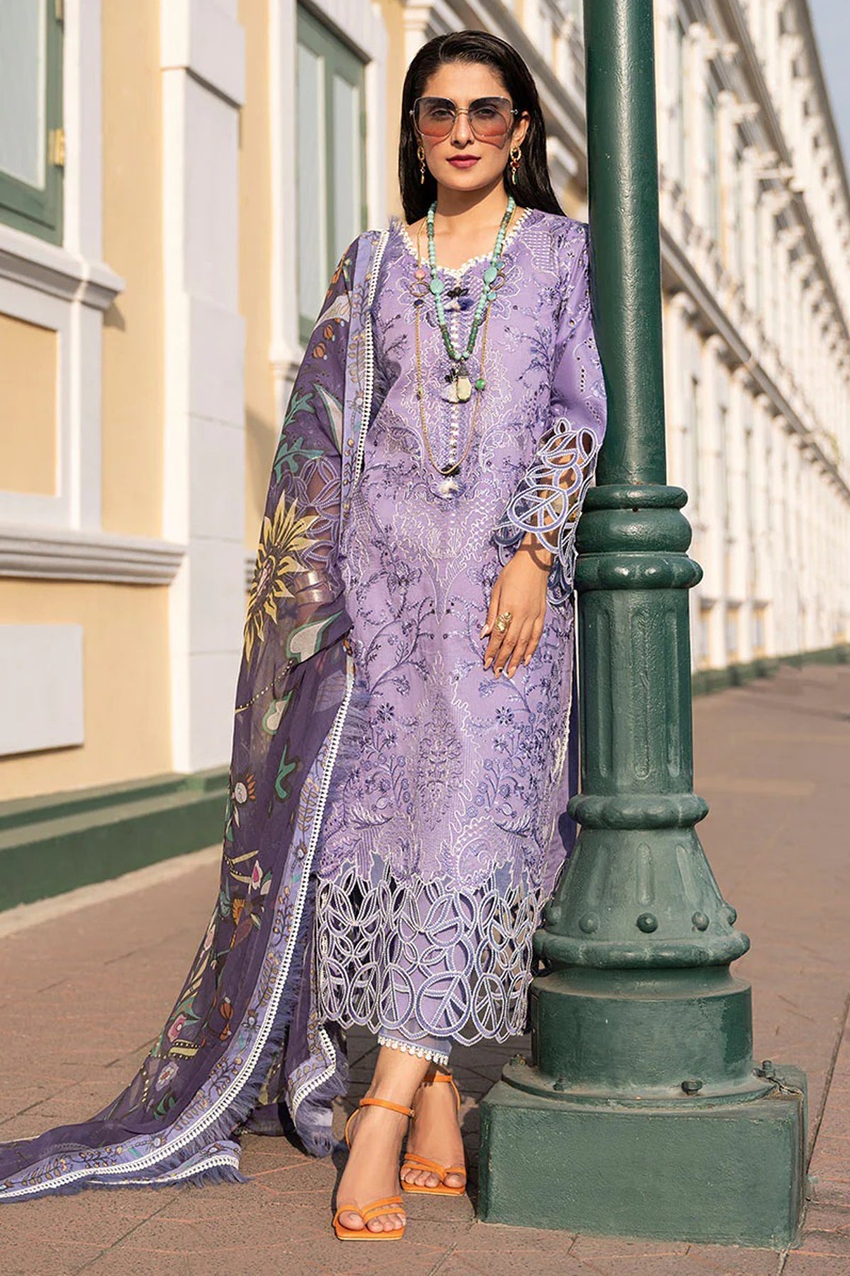Mushq Embroidered Lawn 3pc with Chiffon dupatta-GA1707