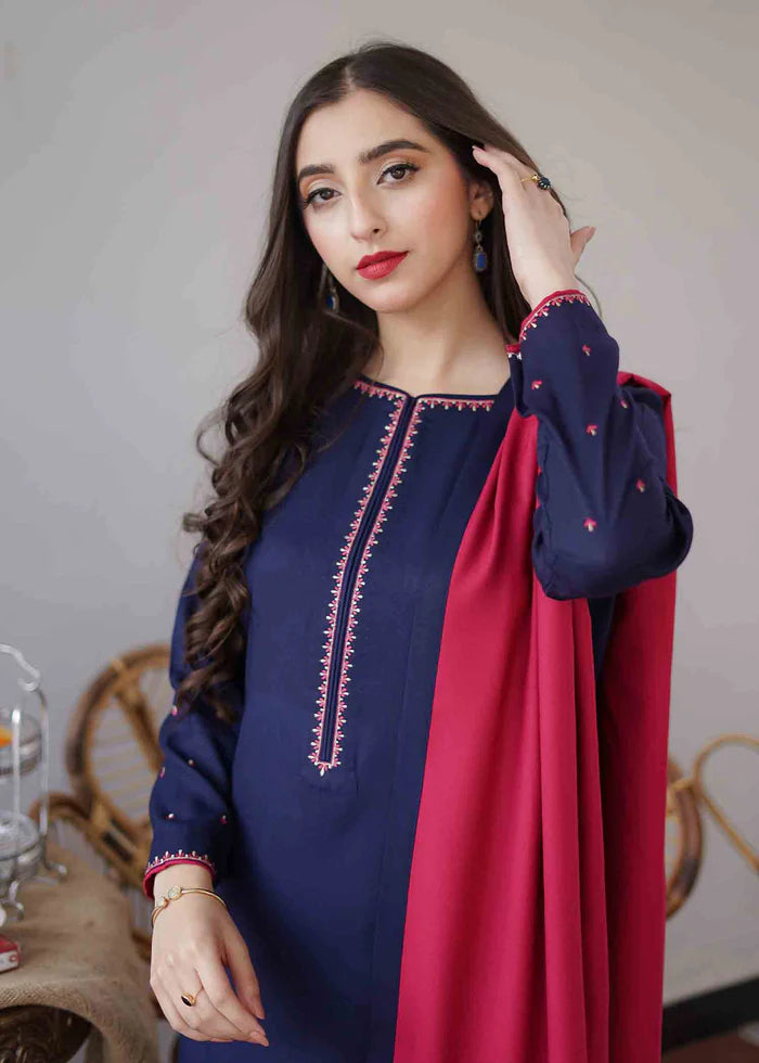 Winter pink 3PC Embroidered Dhanak Suit with Heavy Embroidered Dhanak Shawal -GA102186