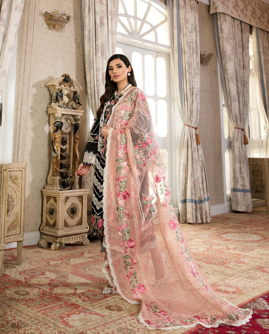 Crimson 3PC Embroidered Lawn Suit with Embroidered organza Dupatta -GA1021120