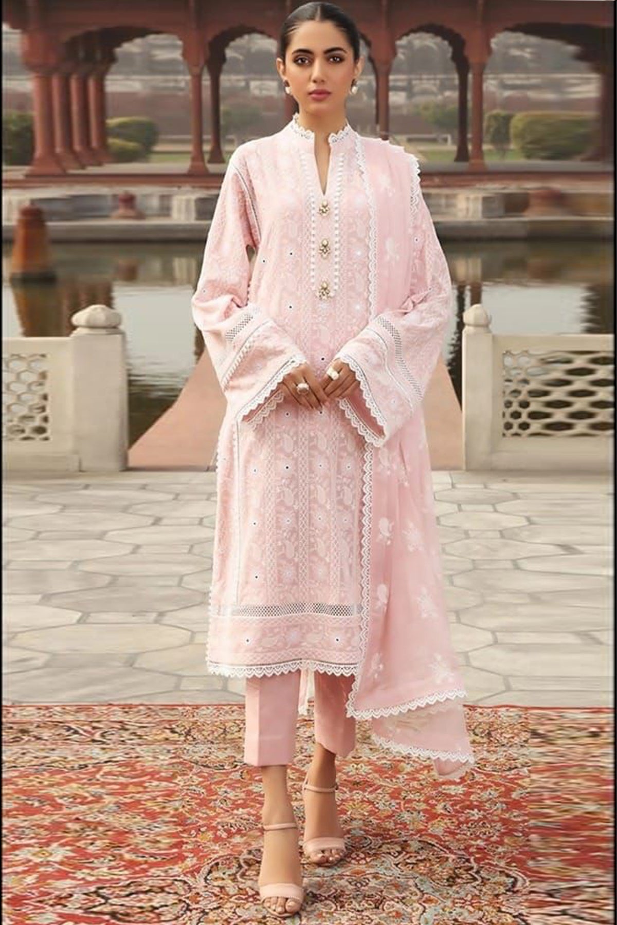 Bareeze 3PC Embroidered Lawn Suit with pure chiffon Dupatta - GA102107