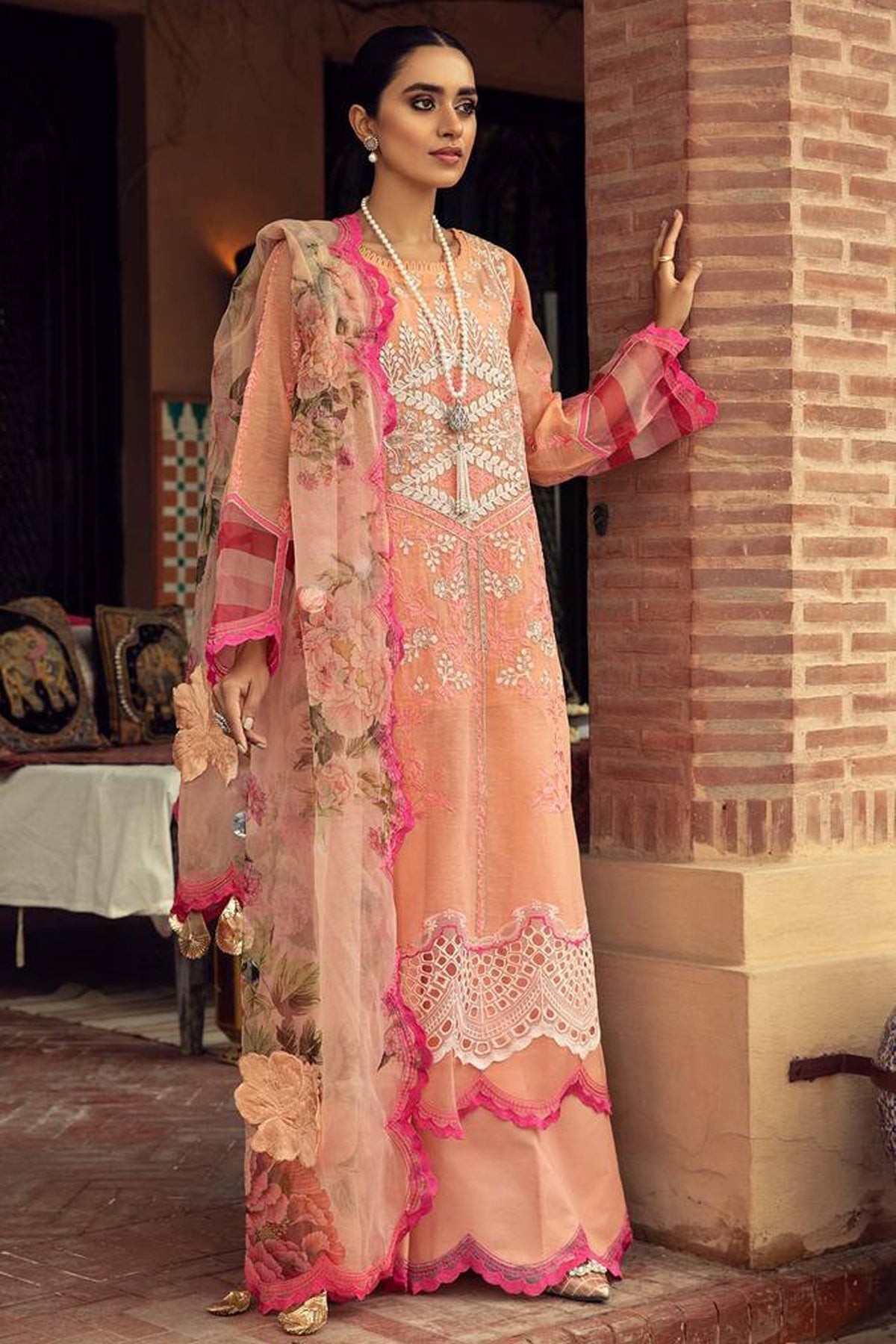 Charizma Shifli Heavy Embroidered Laser cutwork 3pc with organza dupatta-GA100808