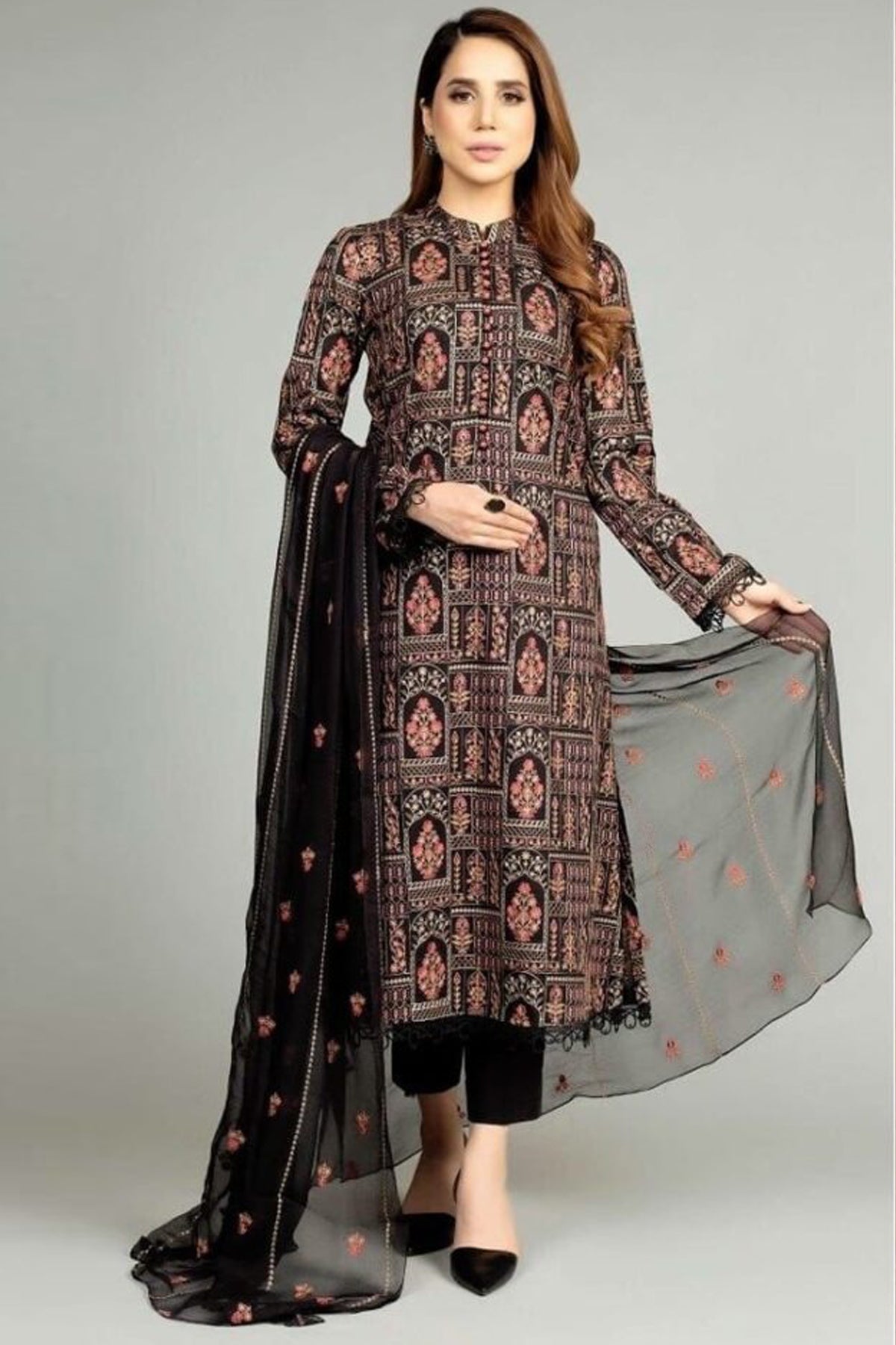 Bareeze Embroidered Lawn 3pc with Bamber Chiffon dupatta-GA1706