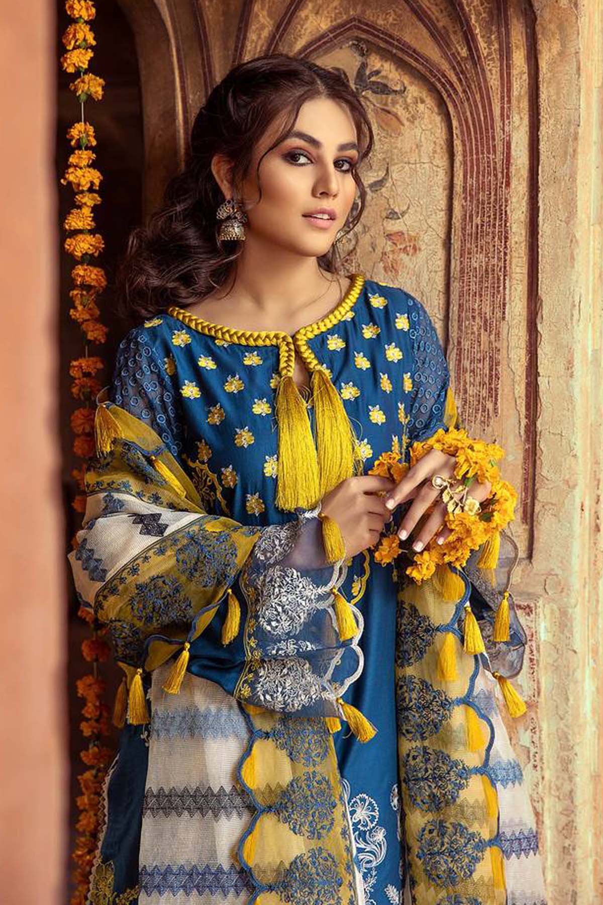 Charizma Shifli Heavy Embroidered Laser cutwork 3pc with cotton net dupatta-GA10085