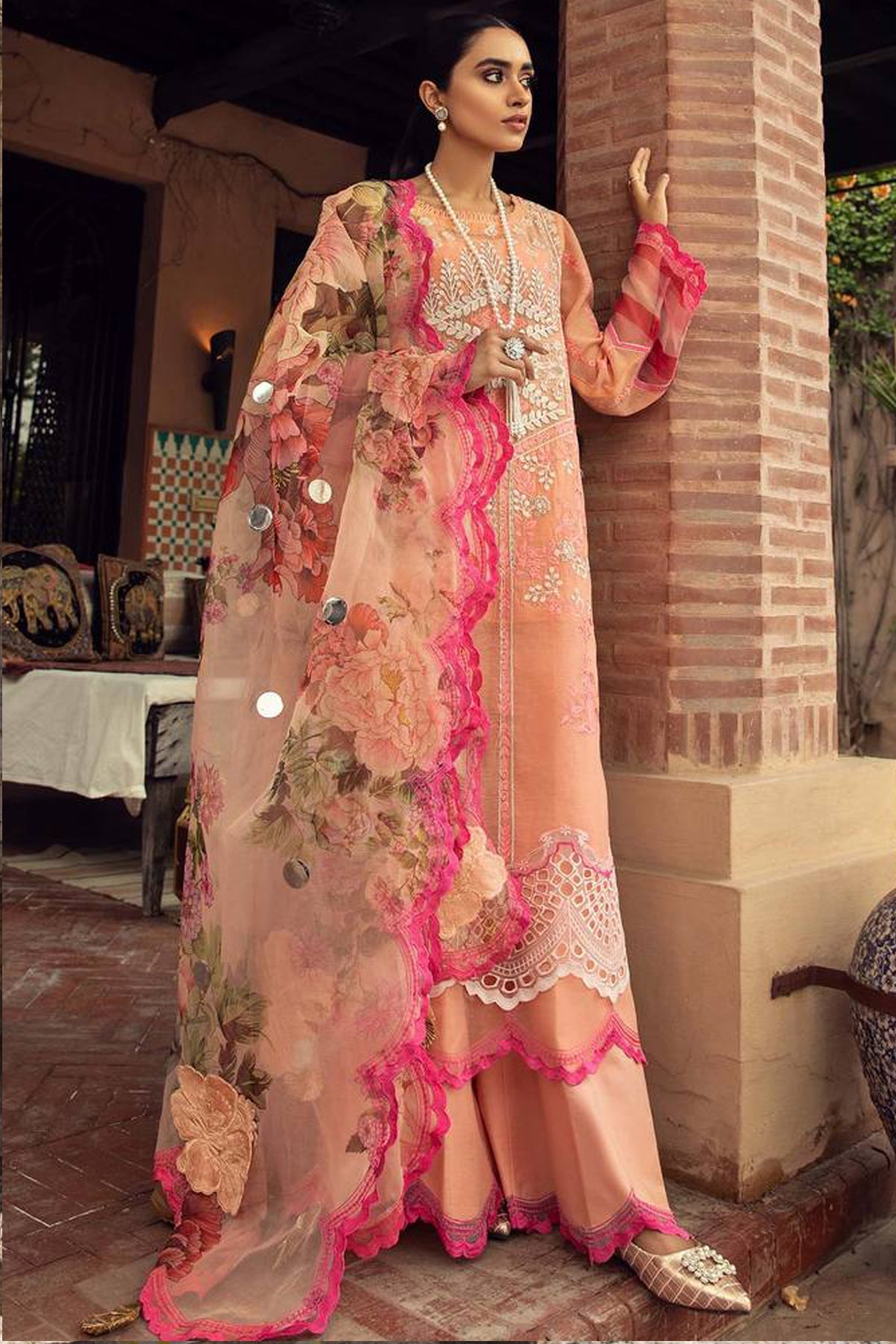 Charizma Shifli Heavy Embroidered Laser cutwork 3pc with organza dupatta-GA100808