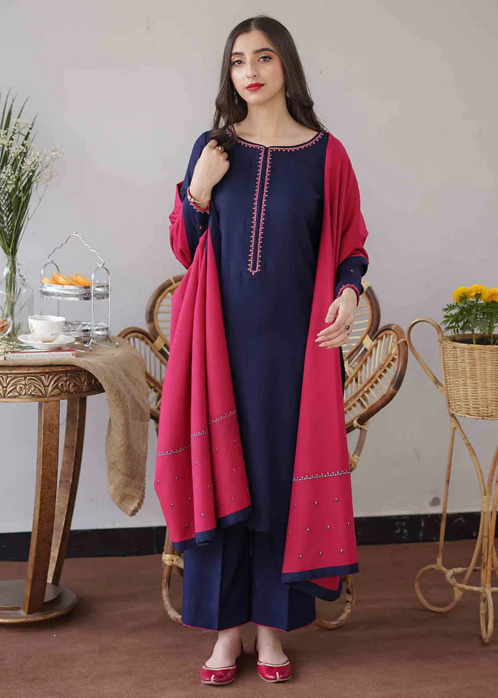 Winter pink 3PC Embroidered Dhanak Suit with Heavy Embroidered Dhanak Shawal -GA102186