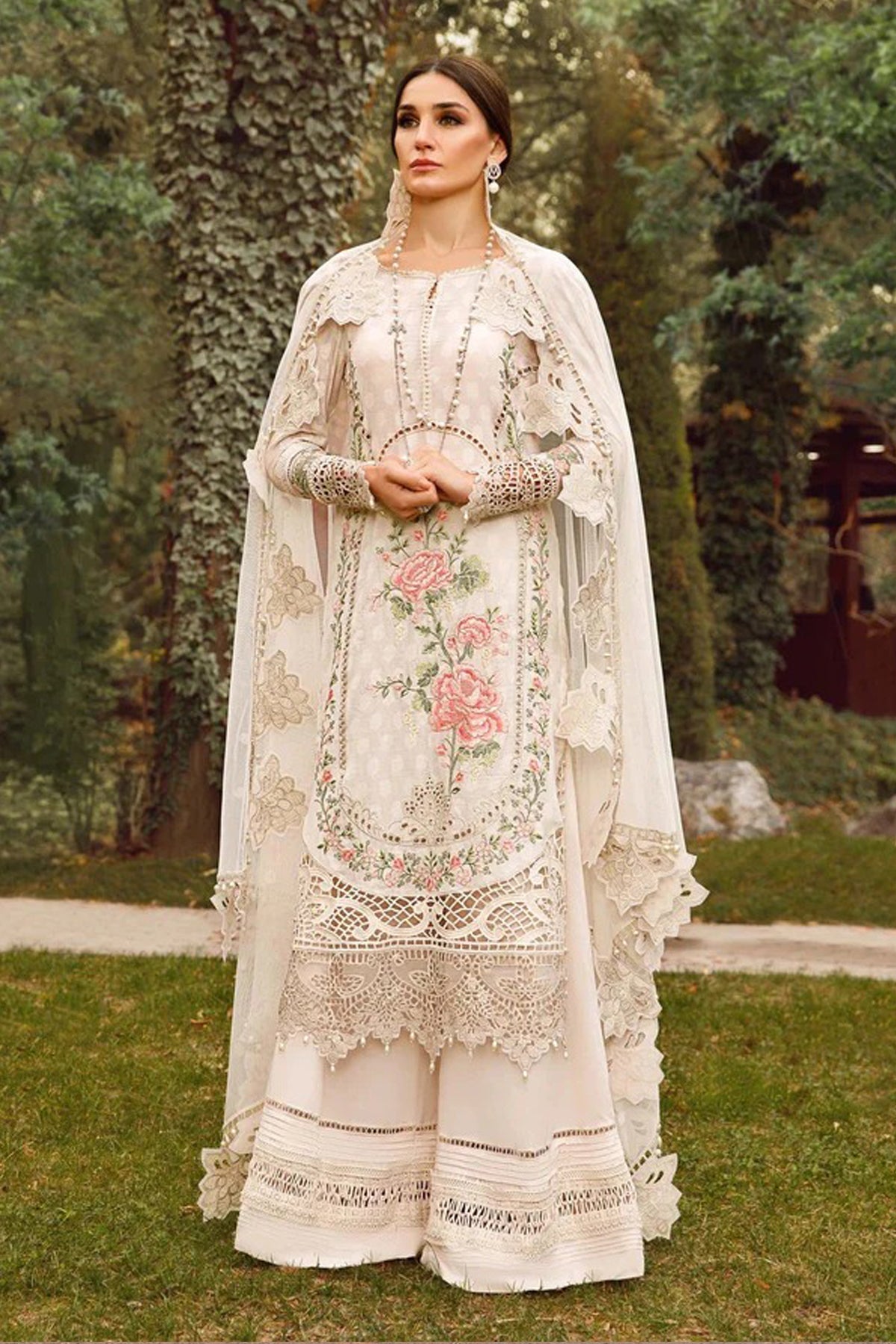 Maria B Embroidered Lawn 3pc with Chiffon dupatta-GA1710