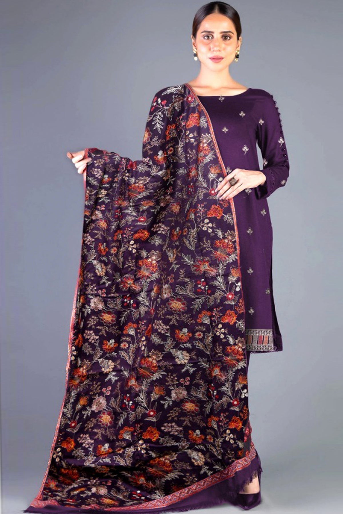 Bareeze 3PC Embroidered Dhanak Suit with Heavy Embroidered Shawal -GA102129