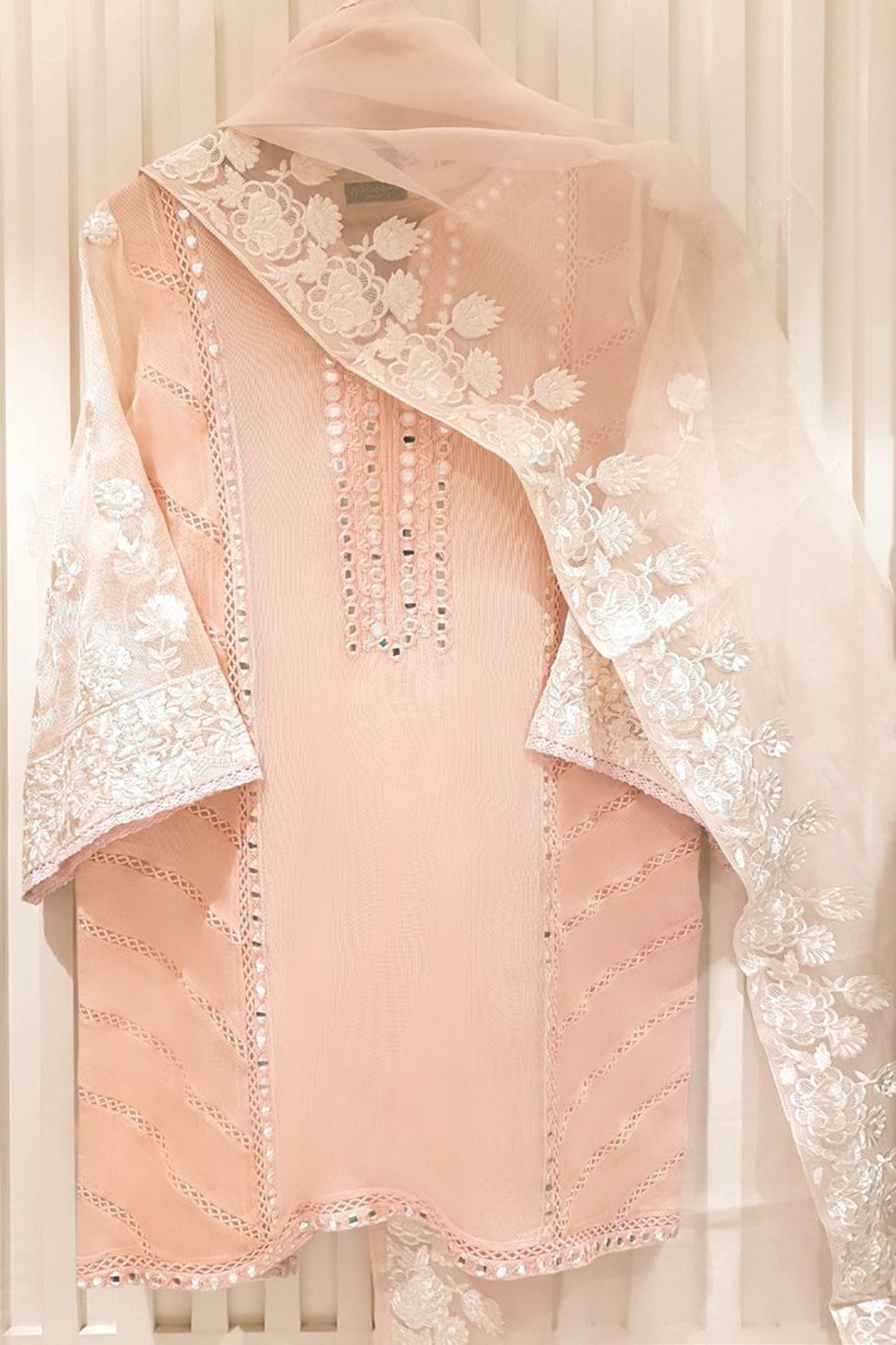 Agha Noor Heavy Embroidered with Mirror Work organza dupatta-GA10189