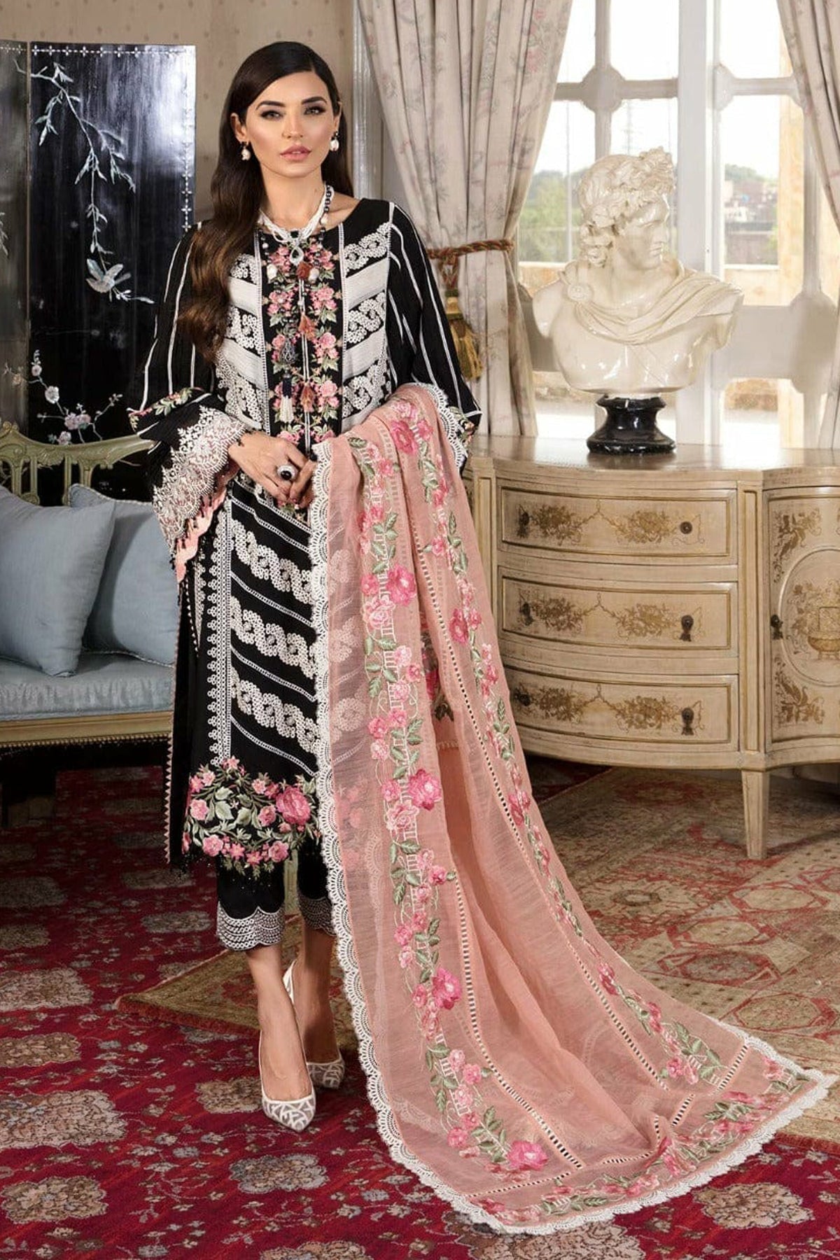 Crimson 3PC Embroidered Lawn Suit with Embroidered organza Dupatta -GA1021120