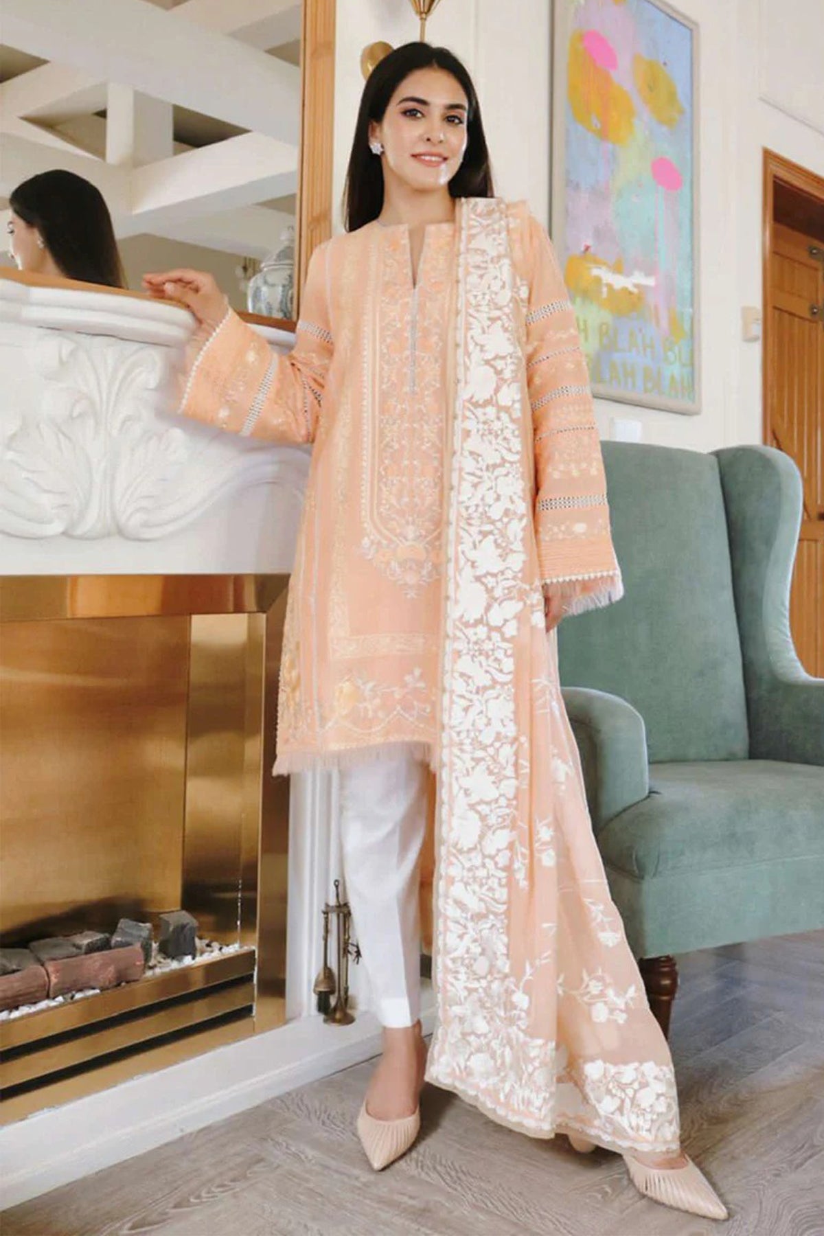 Zara shajahan Embroidered Lawn 3Pc with Embroidered Dupata-Ga1668
