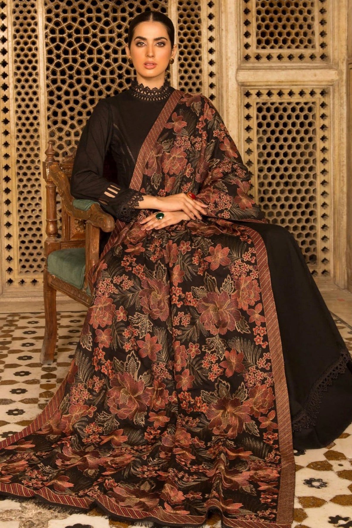 Bareeze 3PC Embroidered Dhanak Suit with Heavy Embroidered Shawal -GA102134