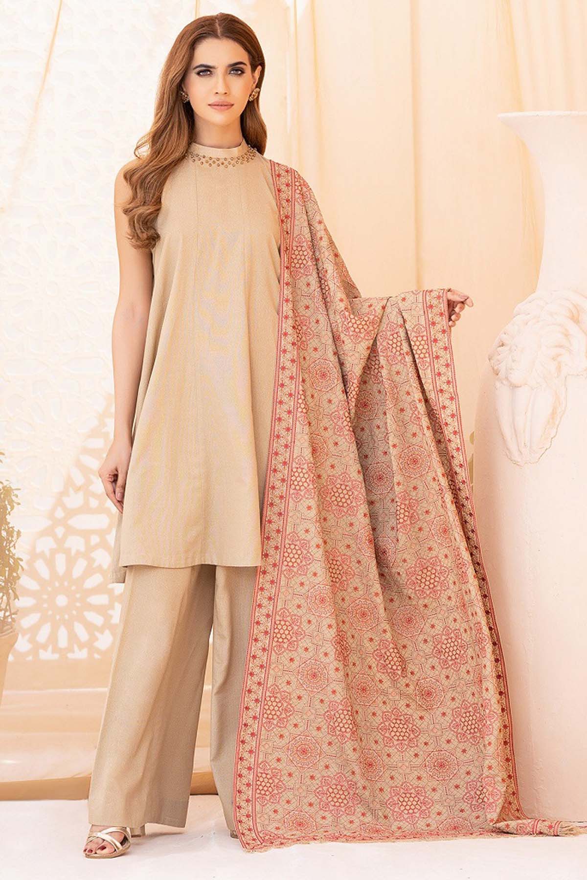 Bareeze 3PC Embroidered Dhanak Suit with Heavy Embroidered Shawal -GA102141