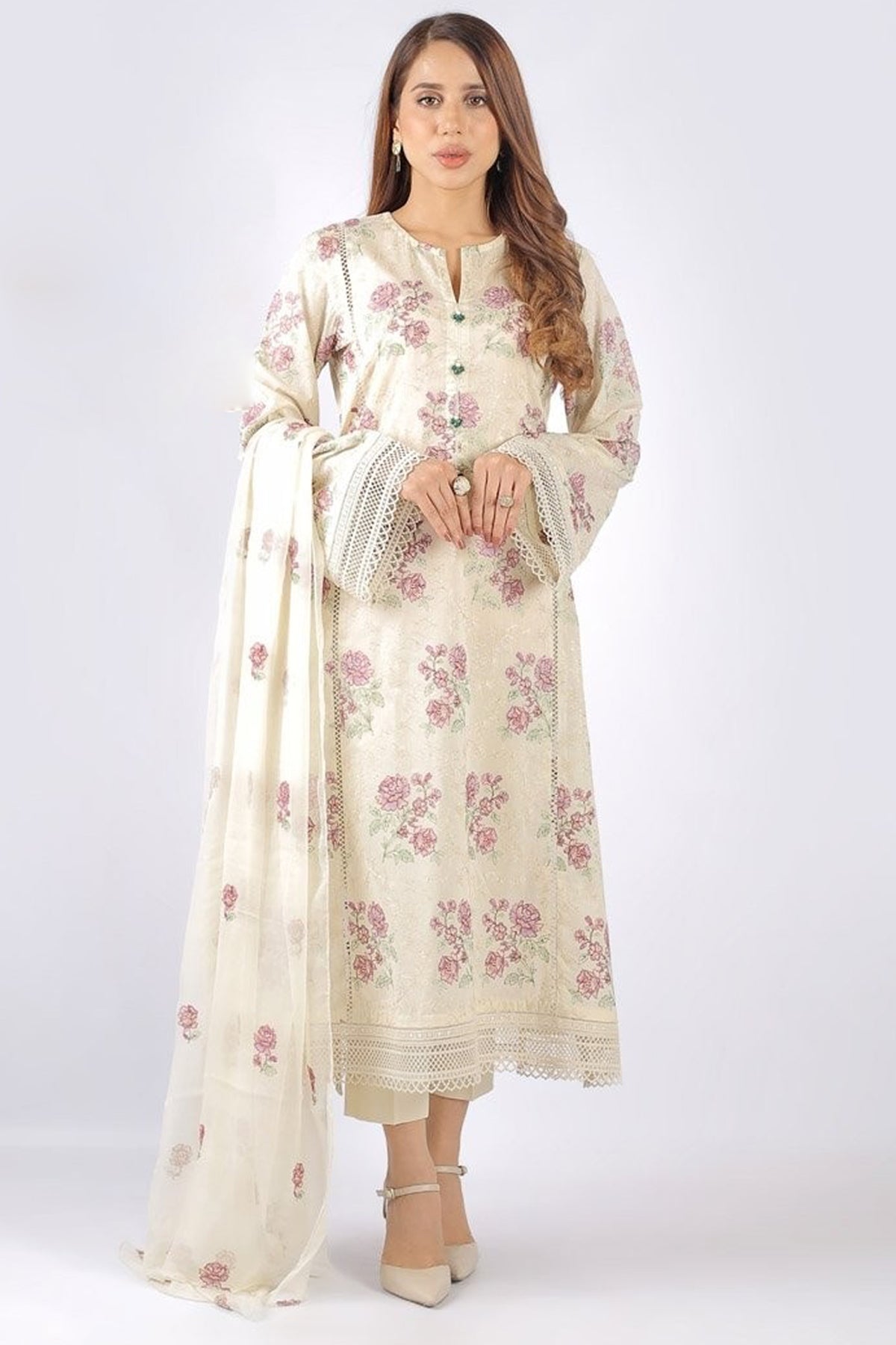 Bareeze 3PC Embroidered Lawn Suit with pure chiffon Dupatta - GA1628