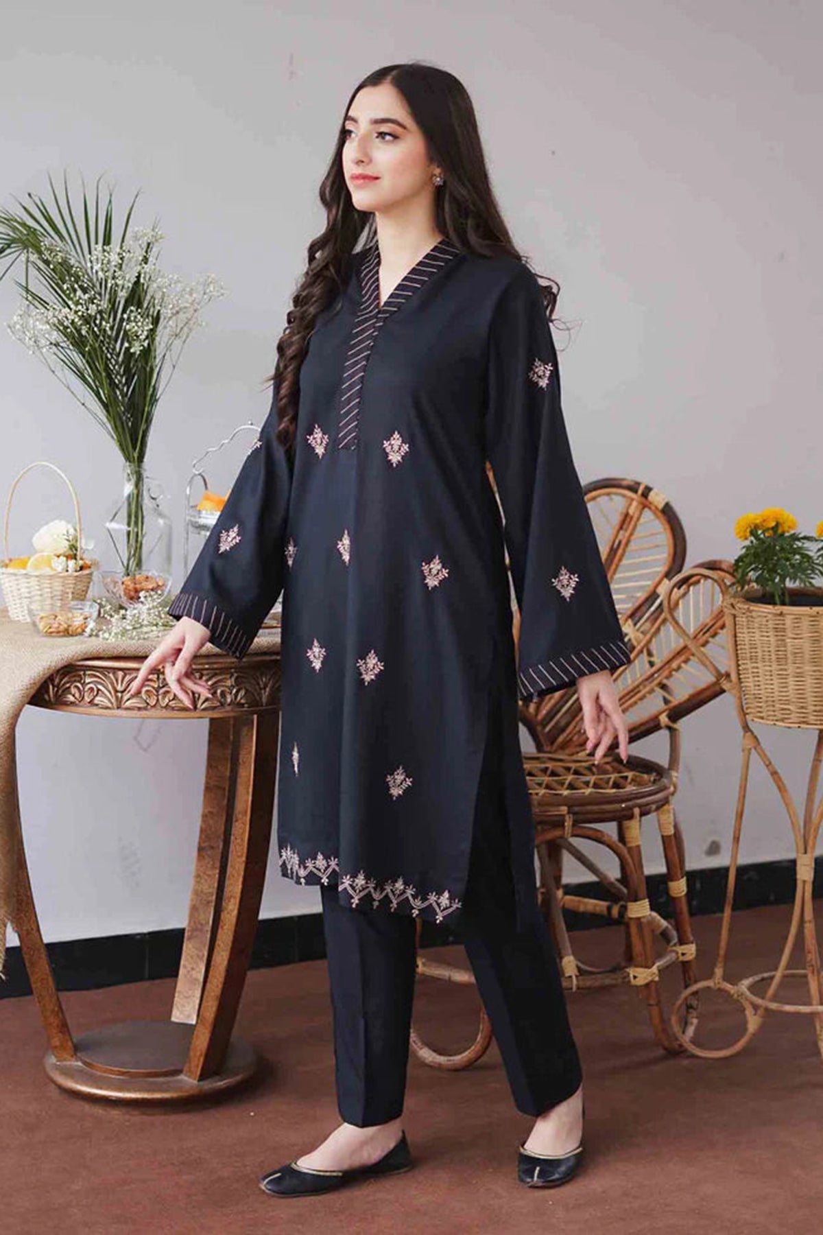 Aisling 3PC Embroidered Dhanak with Embroidered Dhanak Shawl - GA1760