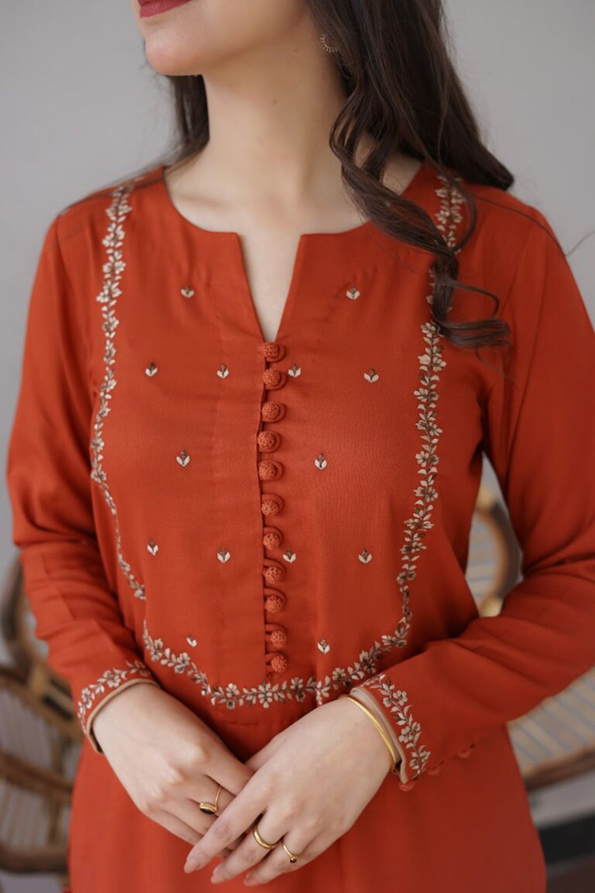 Winter Carrot 3PC Embroidered Dhanak with Embroidered Dhanak Shawl - GA1770