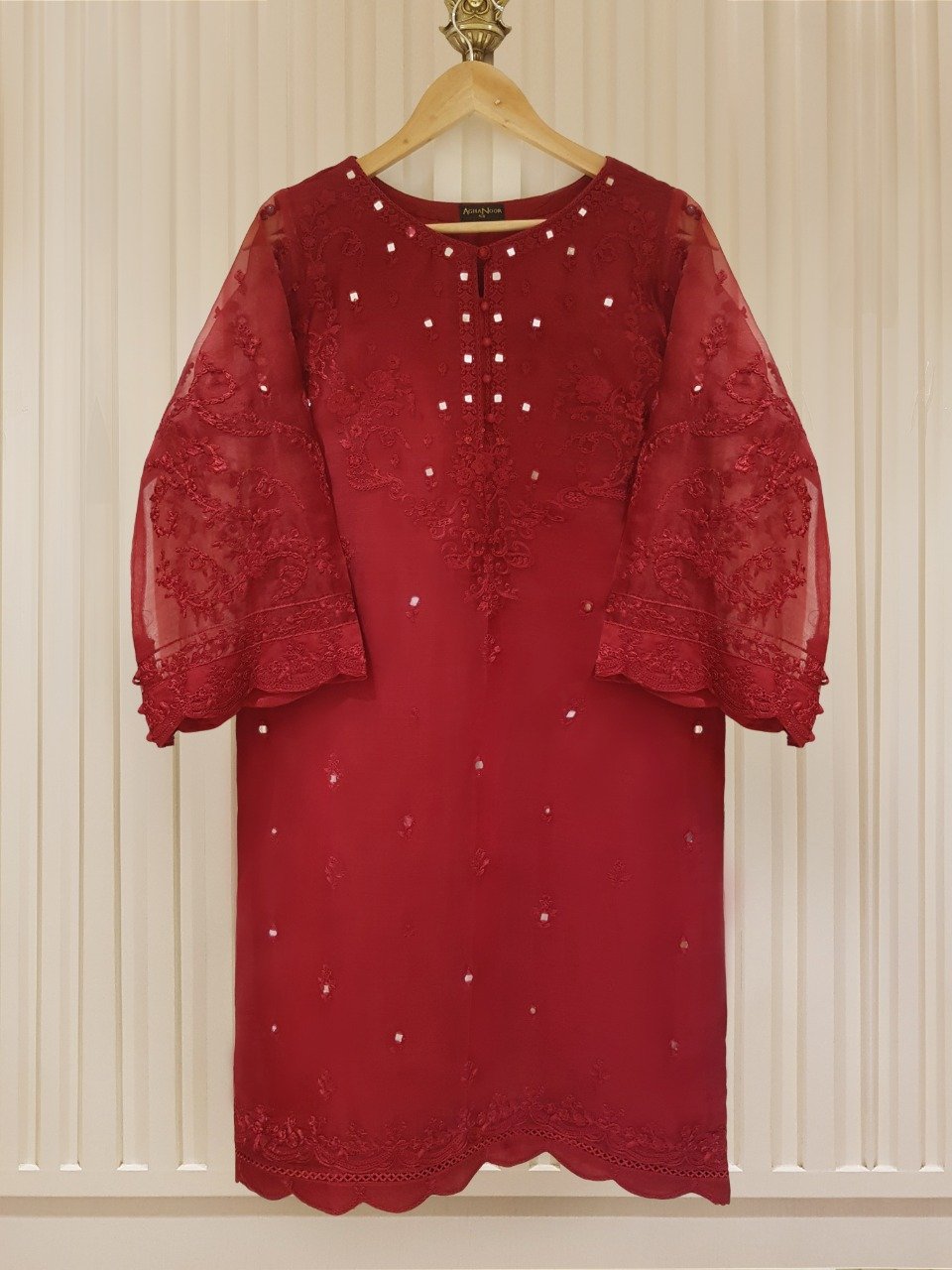 Agha Noor Heavy Embroidered with Mirror Work organza dupatta-GA10191