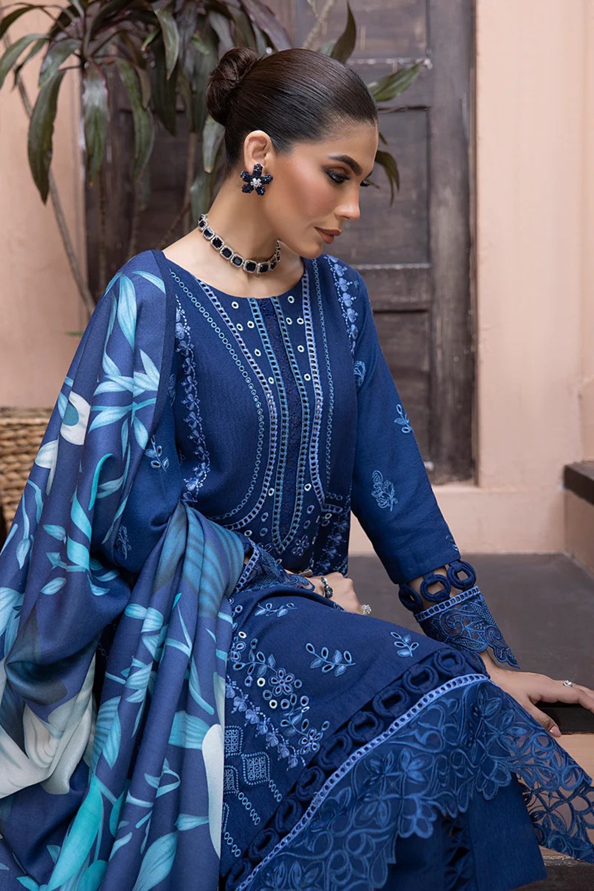 Winter 3PC Embroidered Dhanak with Whool Shawl - GA1773