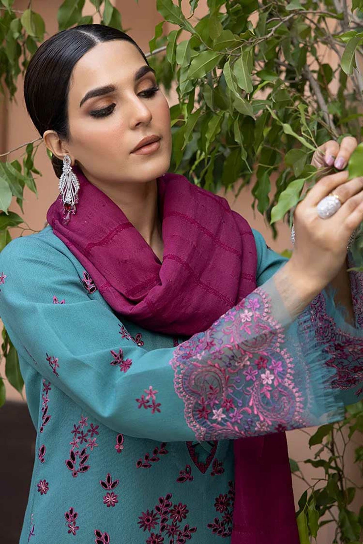 Winter 3PC Embroidered Dhanak with Whool Shawl - GA1771