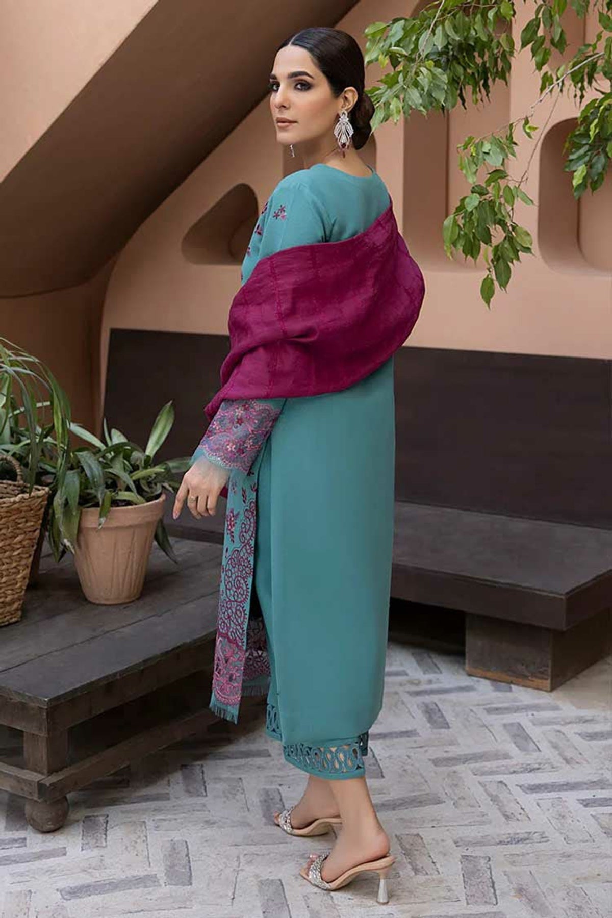 Winter 3PC Embroidered Dhanak with Whool Shawl - GA1771
