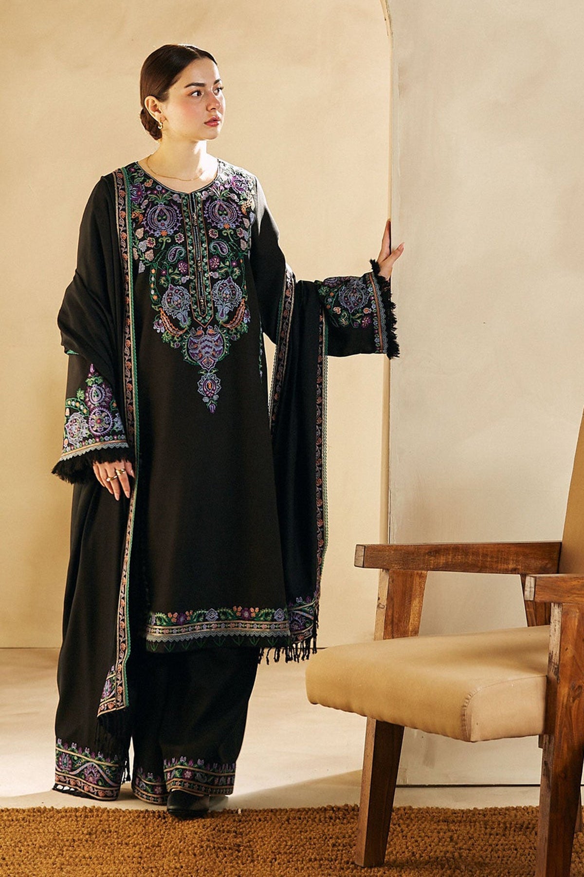 Zara shajahan 3PC Embroidered Dhanak with Embroidered Dhanak Shawl - GA1782