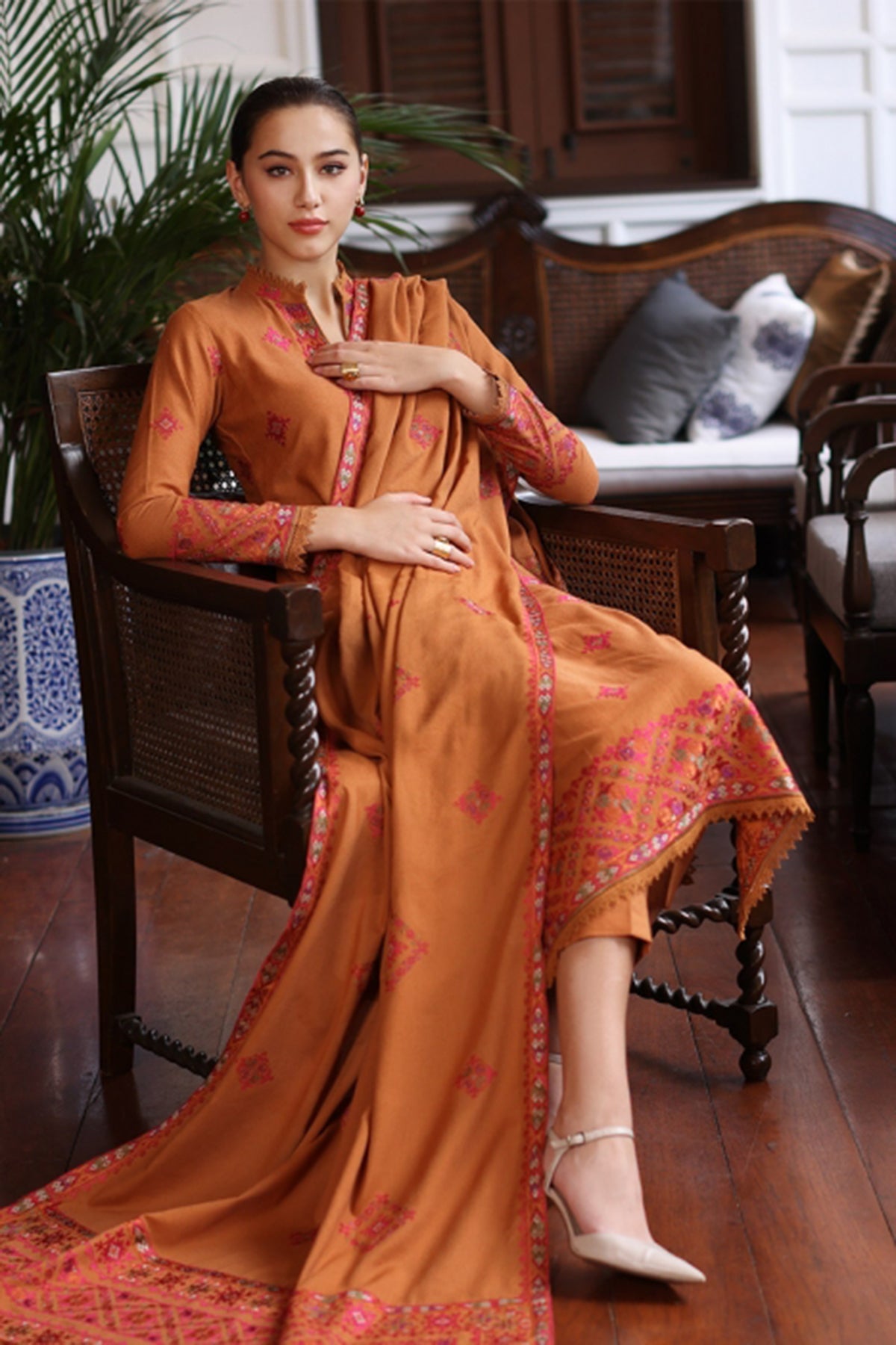 Bareeze 3PC Embroidered Dhanak with Embroidered Shawl - GA1787