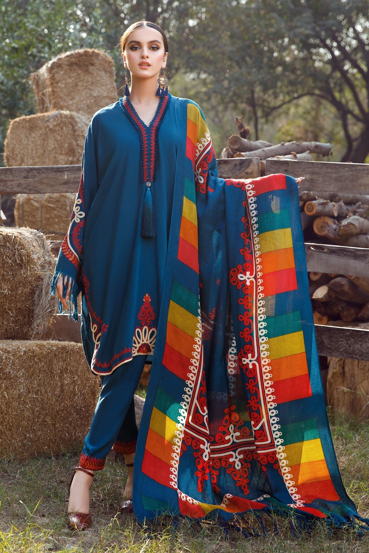 Maria B 3PC Fully Embroidered Dhanak Suit - GA1614