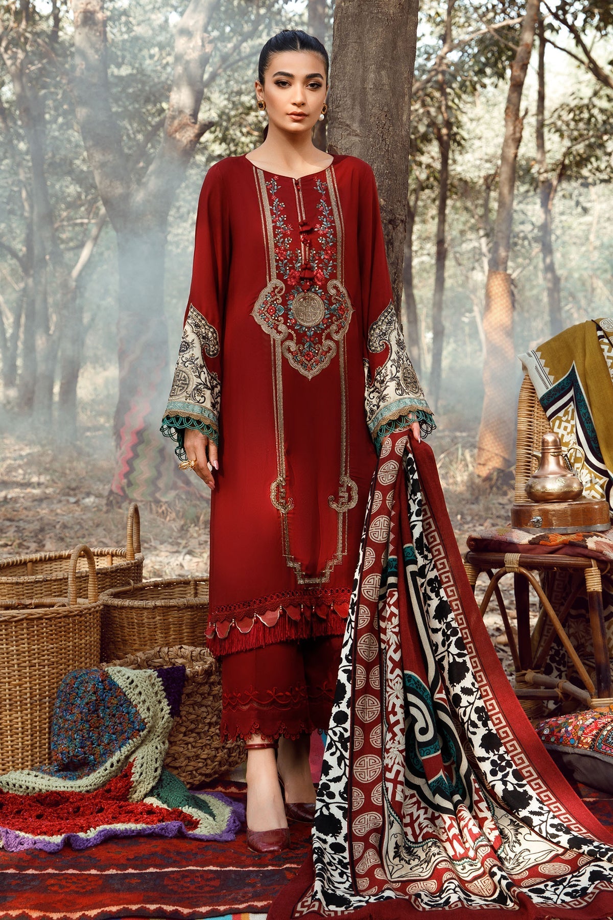 Maria B 3PC Fully Embroidered Dhanak Suit - GA1620
