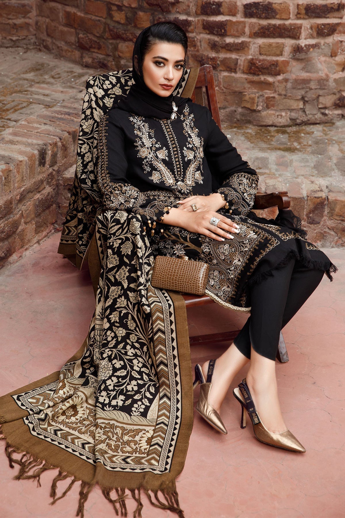 Maria B 3PC Fully Embroidered Dhanak Suit - GA1606