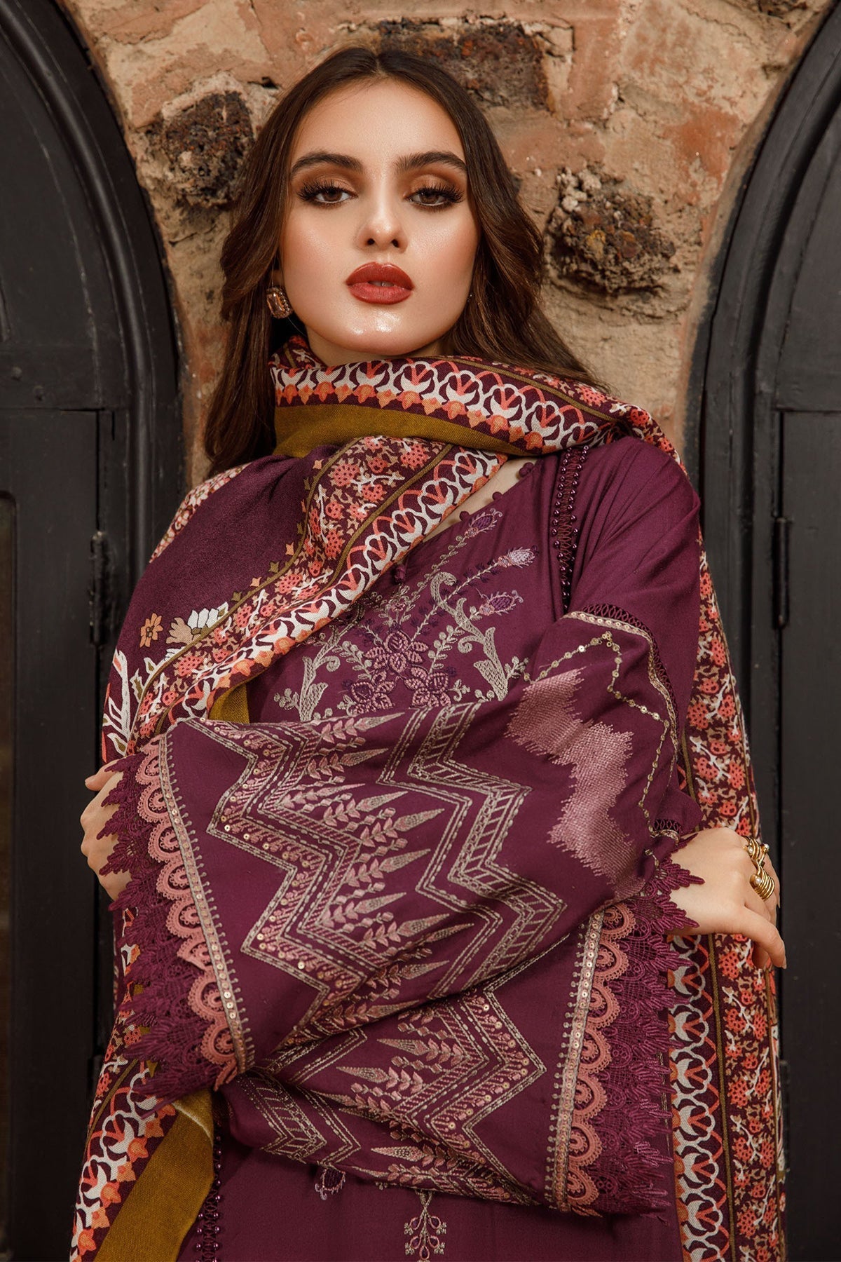 Maria B 3PC Fully Embroidered Dhanak Suit - GA1607