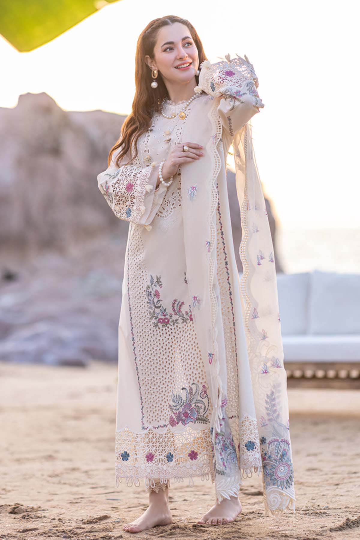 Qalamkar Luxury Embroidered Lawn 3pc with Embroidered Slub Net Dupatta - GA1858