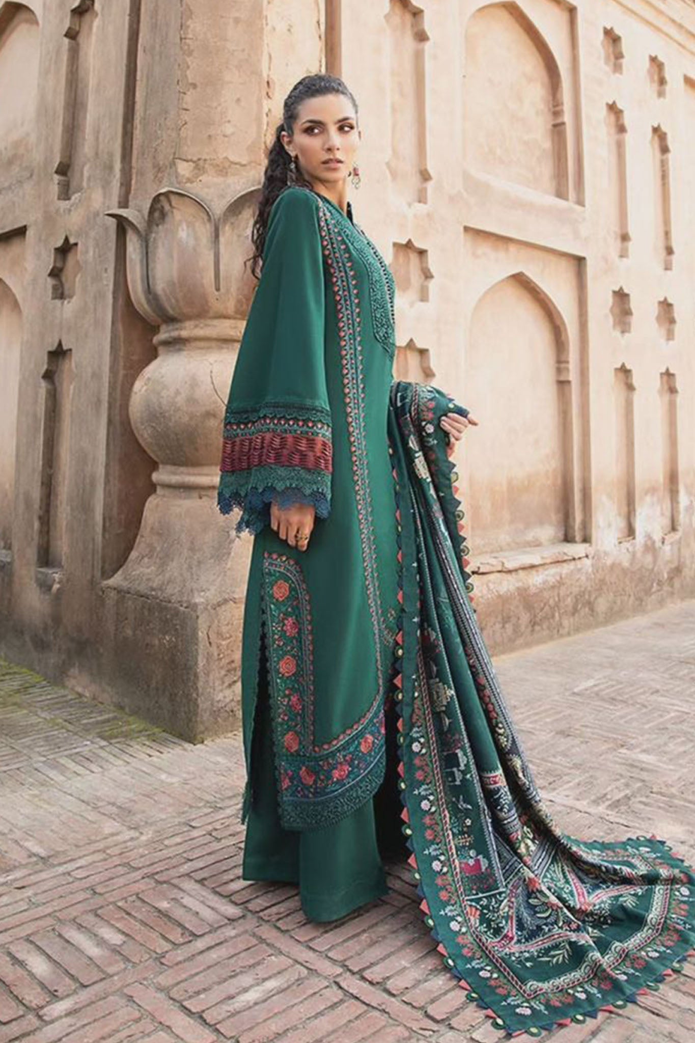 Maria B 3PC Embroidered Karandi Suit with Printed whool shawal-DC2100
