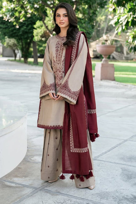 Baroque 3PC Embroidered Karandi Suit with Embroidered Shwal -DC2085