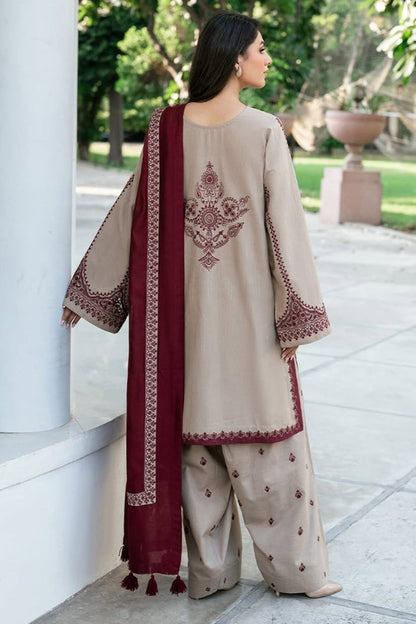 Baroque 3PC Embroidered Karandi Suit with Embroidered Shwal -DC2085