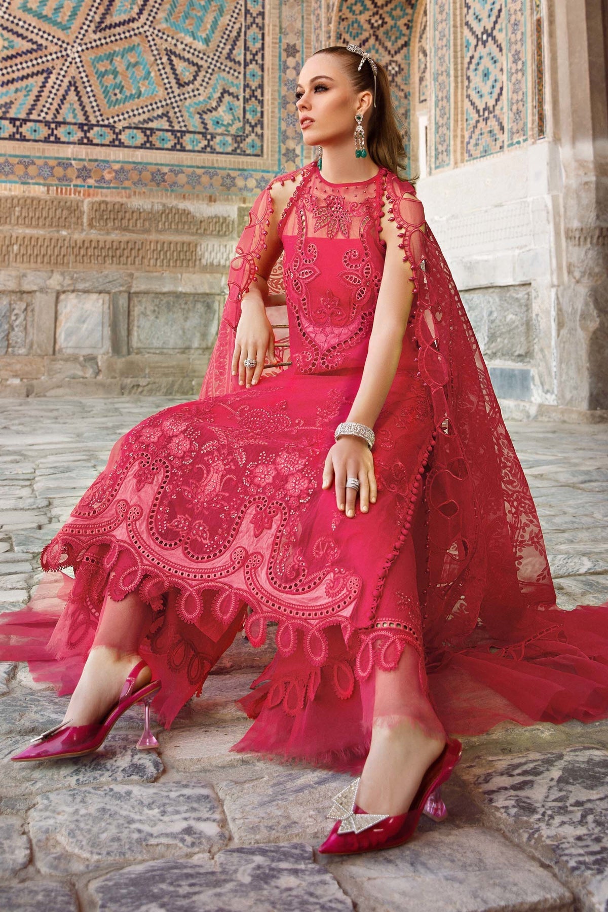 Maria B Embroidered Lawn 3pc with Organza dupatta-GA1718