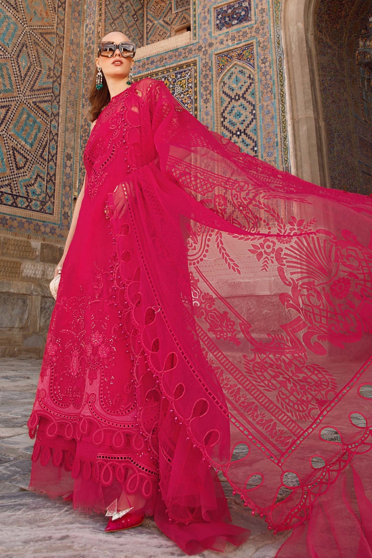 Maria B Embroidered Lawn 3pc with Organza dupatta-GA1718