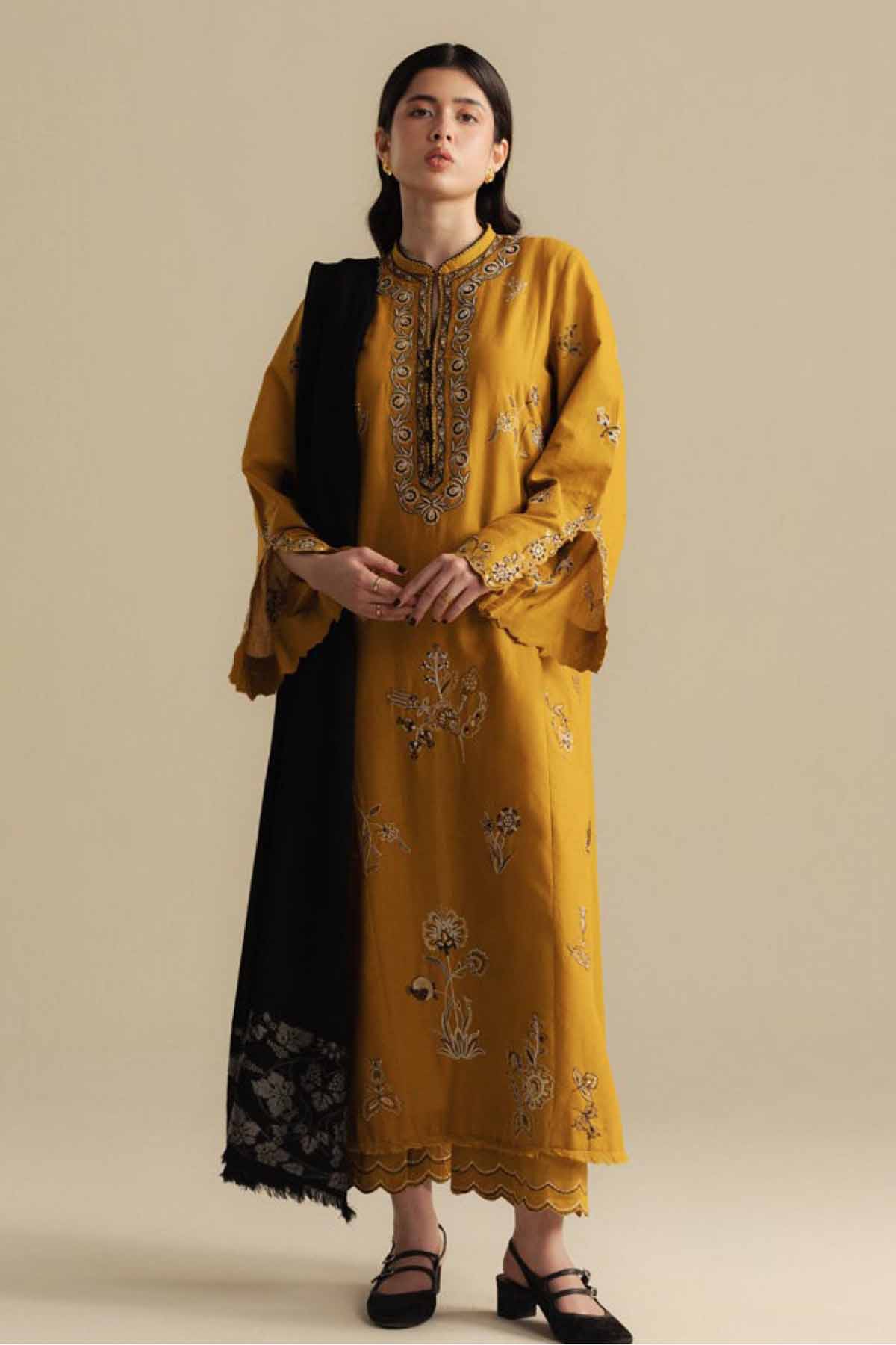 Zarashah Jahan Embroidered Dhanak 3pc with Printed Shawl- DC2118