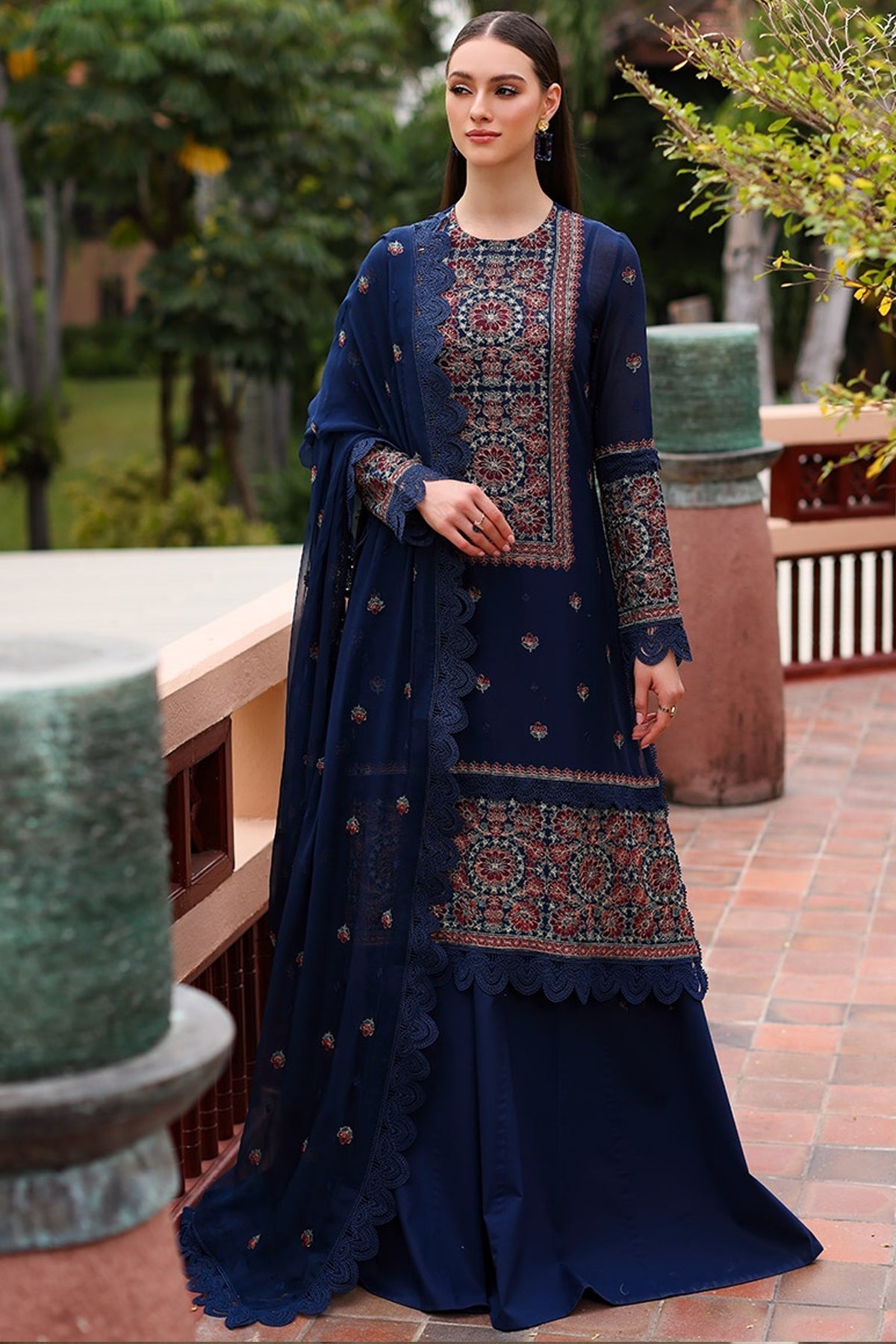 Bareeze Embroidered Lawn 3pc with  Bamber Chiffon dupatta-Ga1716