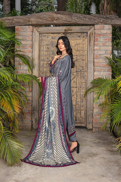 Zooj Firooja Luxury Embroidered Dhanak 3pc With Printed Whool Shawal-GA1940