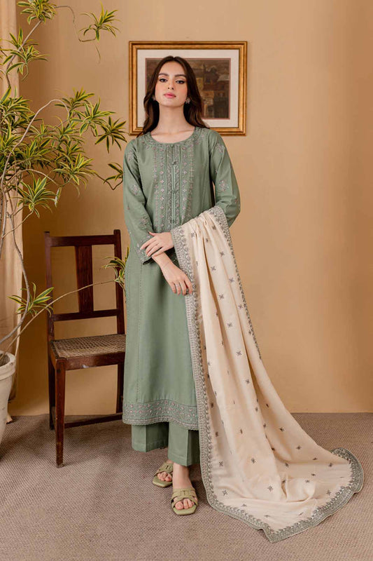 Libaas Embroidered Dhanak 3pc with Embroidered Shawl- DC2119