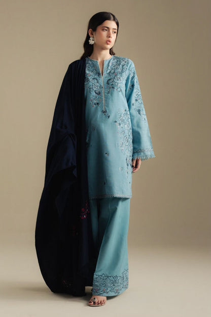 Zarashah Jahan Embroidered Dhanak 3pc with Printed Shawl- DC2128