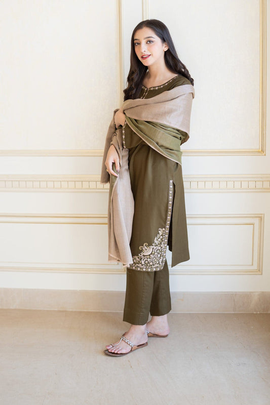 Aisling Winter 3PC Embroidered Dhanak Suit with Heavy Embroidered Shawal -DC2102