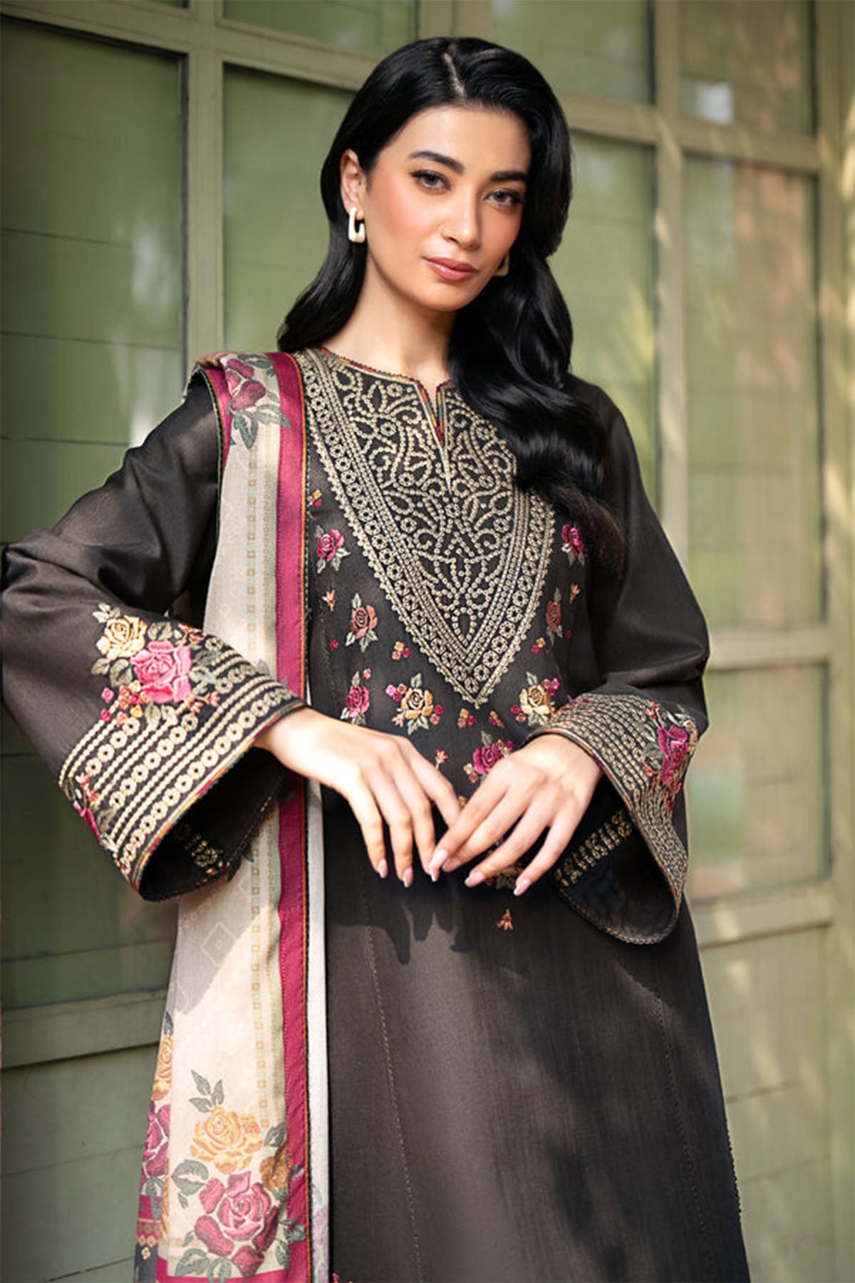 Jazmin Embroidered Dhanak 3pc with Whool Shawal- GA1969